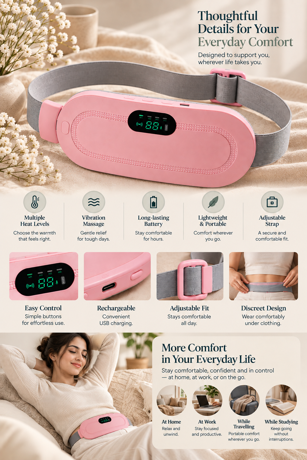 HerCare Heat & Massage Period & Back Pain Relief Belt